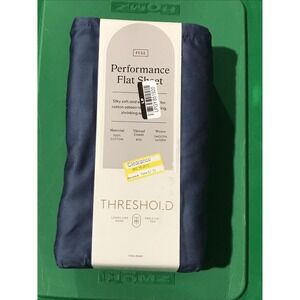 Threshold Full Size Smooth Cotton‎ Sateen Metallic Blue Flat Sheet